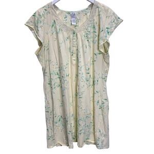 Aria Floral Short Sleeve Cotton Nightgown Size XL Yellow Green Floral Cottage
